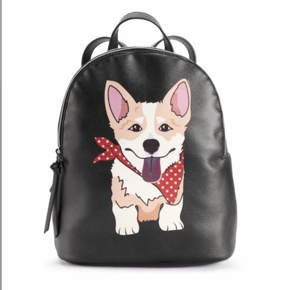 Corgi Small Mini Black Backpack Purse Dog Graphic Faux Leather New